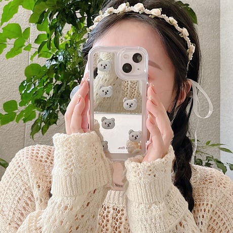 bearミラー iphone14max/13proケース 高級感 アイフォン12/11カバー  オシャレ 艶あり ギフトにおすすめ  [M2091]