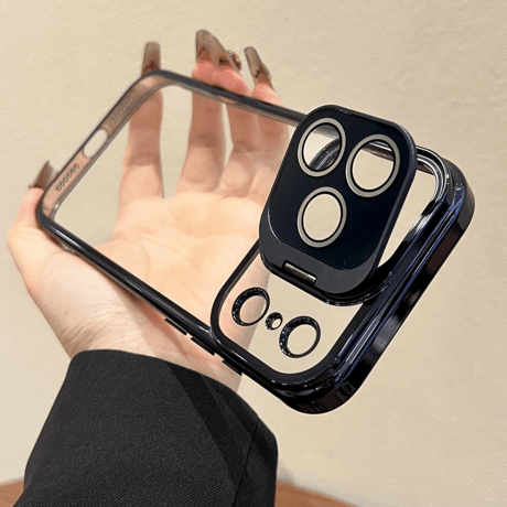 スタンド機能カメラカバー iPhone17ProMax/17ケース 高透明メタル iPhone17pro/16promaxカバー 黄ばまない シンプル [M5699]