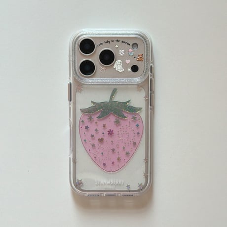 ダイヤストロベリー iPhone17pro/17ケース キラキラ感 iPhone16promax/15proケース オシャレストラップ 女子力高い[M5978]