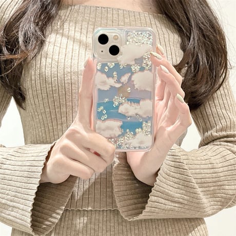 曇り空 iPhone13/14proケース 動くグリッター入り iPhone12/11/XSカバー キラキラオシャレ レーザー光る 夏に人気 プレゼント [M3186]