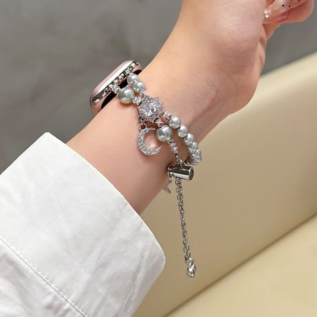 パール AppleWatch Serise 10バンド 高級感 女子力高いアップルウォッチ Ultra2/1/SE/Series9/8/7/6/5/4/3/2/1 きれい 存在感抜群[M5184]