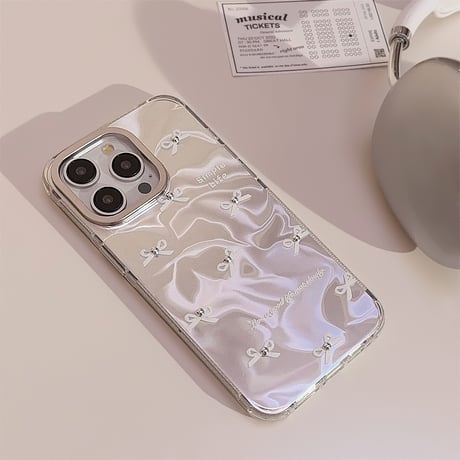 リボン柄 iPhone15pro/15ケース キラキラ アイフォン14ProMax/13pro/12ケース かわいい 女子力アップ[M4514]