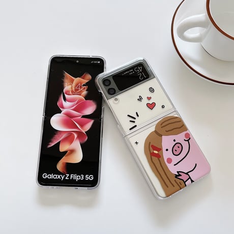 Galaxy z flip3 ケース  可愛いpig さりげないお揃い ギャラクシーzフリップ  5Gカバー キュート  クリア[M1855]