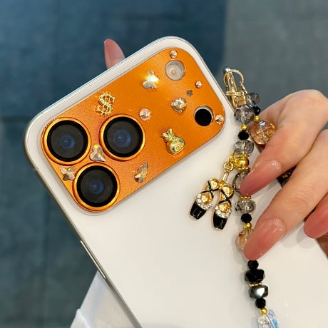 クール カメラ保護カバー メタル iPhon17ProMax/17Pro/17/Air 可愛いバレエシューズストラップ 女子力アップ [M5915]
