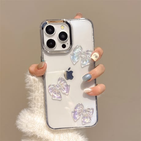 キラキラリボン iPhone16pro/16promaxケース クリア iPhone15pro/14/13カバー 大人可愛い [M4956]