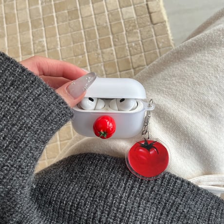 トマト Airpods 4ケース 指紋防止 Airpods3/2カバー Airpodspro2/pro  キーホルダー付き 黄ばまない[M5022]