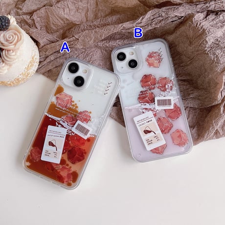 動く液体アイスコーヒー iPhone16/15pro/13/14ケース  氷入り ラッテ  アイフォン12/11proクリアカバー 面白い ストレス解消 頑丈 [M2958]