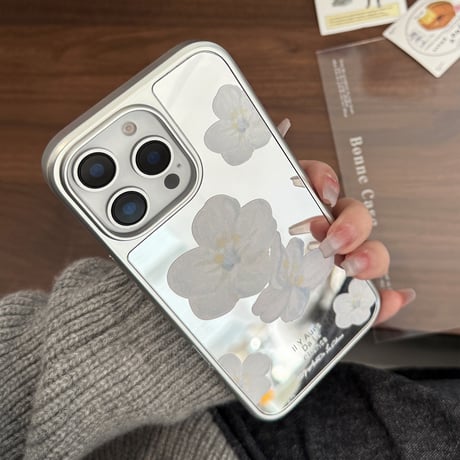 花柄 鏡 iPhone16/16proケース 大人可愛い アイフォン15promax/14/13proケース 丈夫 メイク直し 女子力UP [M5089]
