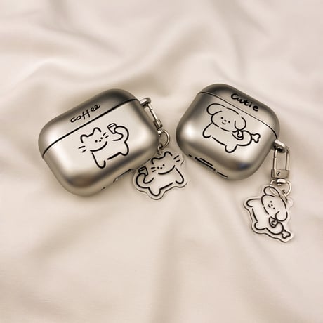 猫/ワンちゃん Airpods Pro3ケース メッキ お揃い Airpods4/3カバー pro2/Pro1ケース 可愛いキーホルダー 指紋防止[M6146]