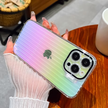 レーザー iPhone14/13proケース スタンド付 アイフォン13/12proカバー キラキラクリアケース 高品質高級感 落下防止[M3106]