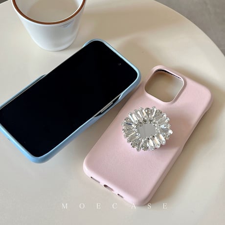 ジュエリーミラーグリップ iPhone14/15ケース 革製アイフォン13/12/11proカバー お洒落 高級感 便利[M2745]