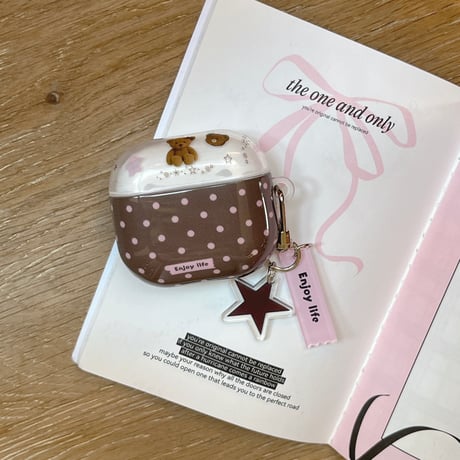 熊ちゃん Airpods Pro3ケース 水玉模様 Airpods4/3カバー pro2/pro1 可愛い リング/キーホルダー付 光沢感[M6035]