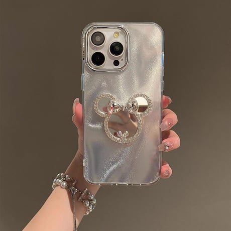 ダイヤミラー付 iPhone16/16Proカバー ジュエリーストラップ キラキラ iPhone15/14/13proケース おしゃれ かわいい [M4646]