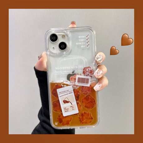 動く液体アイスコーヒー iPhone16/15pro/13/14ケース  氷入り ラッテ  アイフォン12/11proクリアカバー 面白い ストレス解消 頑丈 [M2958]