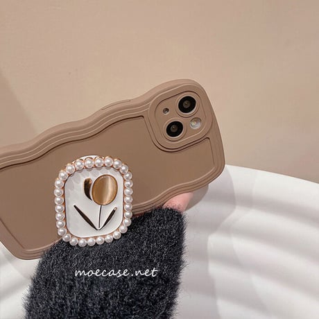 チューリップスマホグリップ  真珠 金属 オシャレ シック スタンド 可愛い 粘着タイプ 可愛い キラキラ 全機種対応 ギフトにおすすめ[M2570]