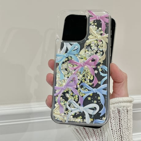 動くダイヤ iPhone15/15proケース リボン柄 iPhone14/13pro/12クリアケース かわいい女子力アップ[M4506]