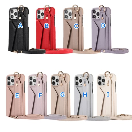 ショルダーストラップ iPhone14/15proカバー カード収納 ベルト付 アイフォン13pro/12/11proケース  多機能 高品質 使いやすい [M2646]