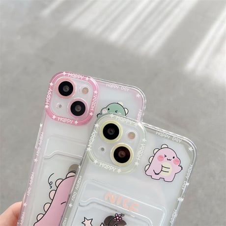 カード入れ付 恐竜柄 iphone13/13promaxカバー  さりげないお揃い アイフォン12/11proケース   可愛い  透明 友達/恋人/親子とペア M1465