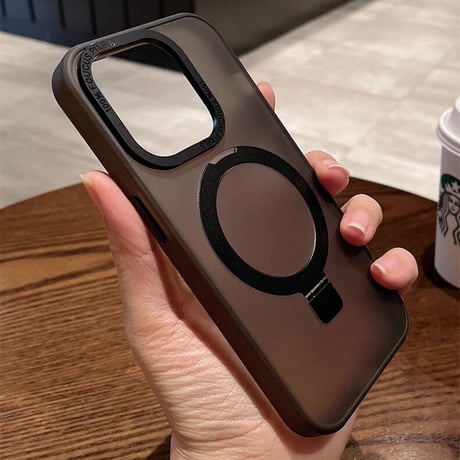 Magsafe対応スタンド iPhone15Pro/15ProMaxケース 指紋防止 マット仕様 耐衝撃 半透明 iPhone14/13/12proカバー [M3556]