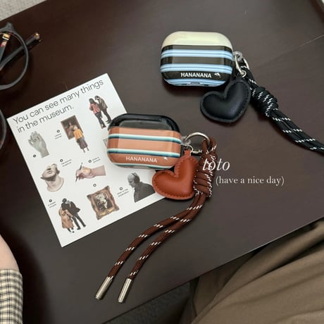 縞模様 Airpods 4ケース ハートデコキーチェーン付 Airpods3/Pro2ケース airpodsproカバー  トレンド人気[M4882]