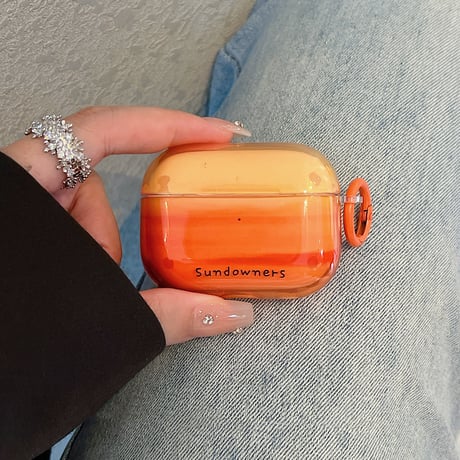 夕焼け AirpodsPro3/４ケース グラデーションオレンジ Airpods3/Pro2ケース リング 可愛いギフト[M5676]