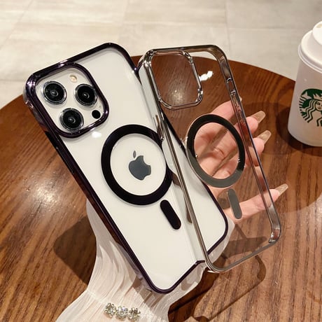 メッキクリア iPhone15Pro/15ProMaxケース  MagSafe高品質 耐久性 黄ばまない iPhone14/12/13Proカバー 軽量[M3532]