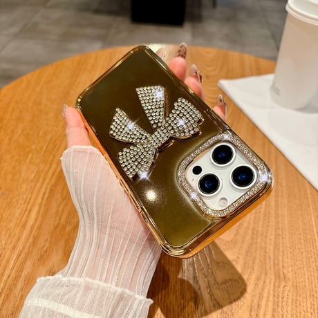 ジュエリーリボン iPhone16plus/16proケース 艶感 iPhone15/14/13proカバー 女子力高い おしゃれ [M5346]