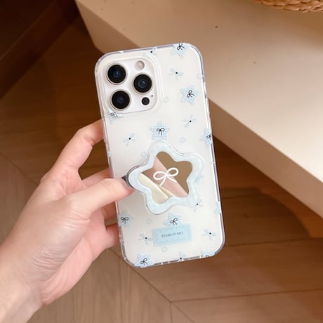 ミラーグリップ iPhone16pro/16ケース リボン柄 iphone15pro/14/13promaxカバー 可愛い 淡色[M5485]