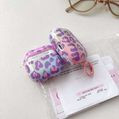 ヒョウ柄 Airpods4ケース パープル/ピンク AirpodsPro2ケース エアーポッズ3/2 かわいい リング付 Gift [M5585]