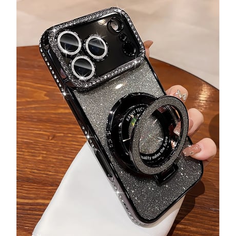 綺麗ジュエリー iPhone17/17Proケース Magsafeリングスタンド iPhone17ProMax/Airケース  レンズ保護 キラキララメ[M5698]