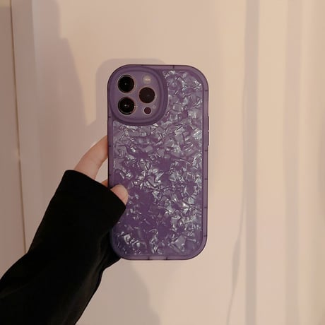 貝殻紋 アイフォン14/13proケース 紫色 キラキラ iPhone12/11proカバー 綺麗 エレガント  女子力アップ[M3337]
