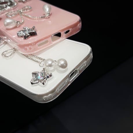ジュエリーリボンフリンジ iPhone16Pro/15/14ケース キラキラレンズカバー iPhone13pro/12カバー ハンドメイド 大人可愛い [M5193]