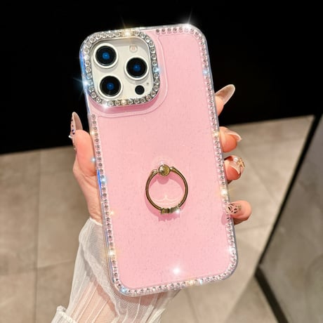 リング付 iPhone16pro/16ケース ダイヤデコ iPhone15promax/14/13カバー キラキラ おしゃれ 可愛い [M5430]