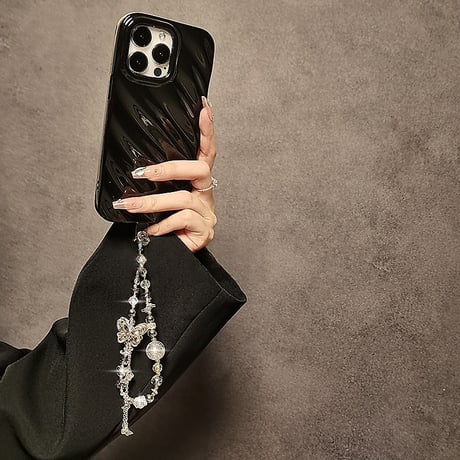高級感 蝶 ストラップ キラキラクリスタル パール チャーム 女子力アップ オシャレ  iphone、Google Pixe、AQUOS、Galaxyなど全種類対応 [M5813]