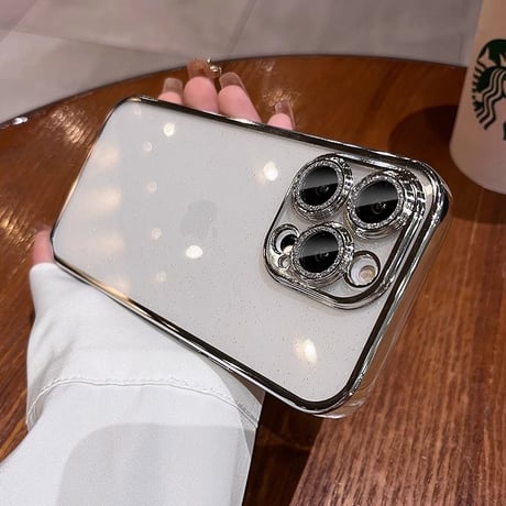 オシャレ iPhone15pro/15ケース  キラキラレンズカバー ラメ入りアイフォン14/13/12proクリアカバー ソフト 黄ばまない 色剥げない[M3660]
