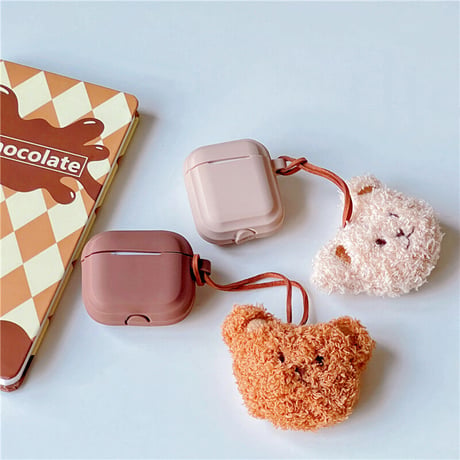 クマちゃんストラップ AirPods4/Pro2ケース シリコン製  airpods3/2カバー 防塵カバー付き  お揃い ギフトにおすすめ[M2528]