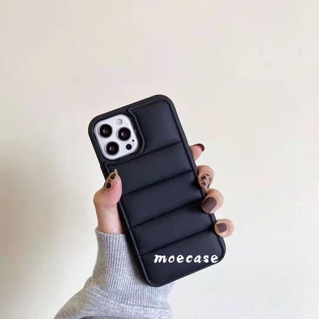 ダウンっぽい iphone15Pro/15promaxケース マジックテープ付きアイフォン14/13/12Proカバー 羽毛入り 冬人気  黒色系 男女兼用M269
