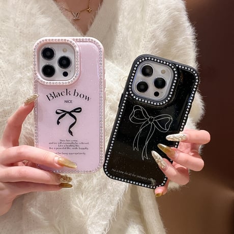 ジュエリー iPhone16/16proケース リボン柄 iPhone15Pro/14/13proカバー 可愛い キラキラ 女子力アップ [M4988]