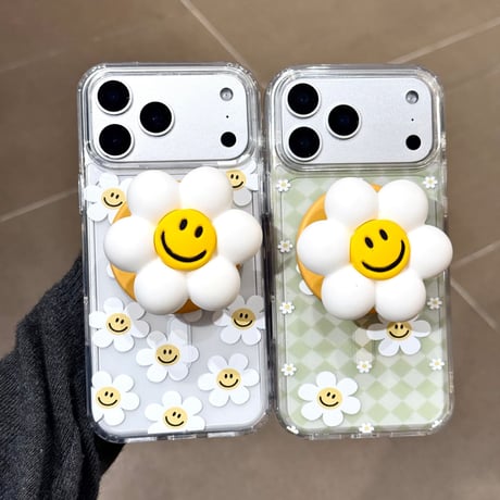 笑顔の花 iPhone17Pro/17ケース MagSafe対応 スタンド機能 iPhoneAir/16ProMax/15/14ケース グリップ/ストラップ3点 ギフトにおすすめ[M6091]