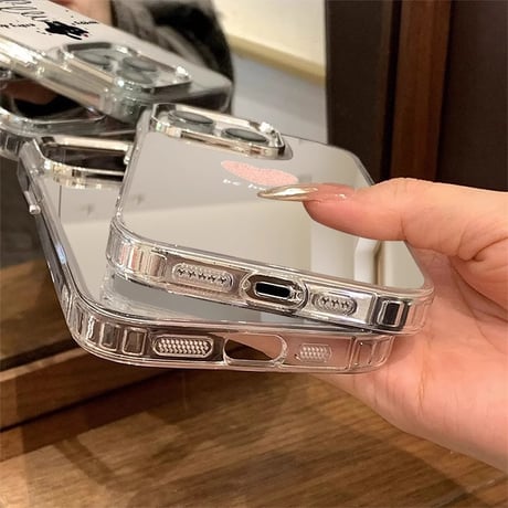 インスタ人気 鏡iPhone16pro/16plusケース be happyピンクハート柄 iPhone15promax/14/SEカバー 頑丈 メイク直しに便利[M5452]