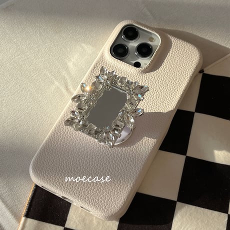 ダイヤモンドミラーグリップ iPhone14/14proレザーケース  シック オシャレアイフォン13/12/11スマホケース 実用 スタンド 高級感[M2625]