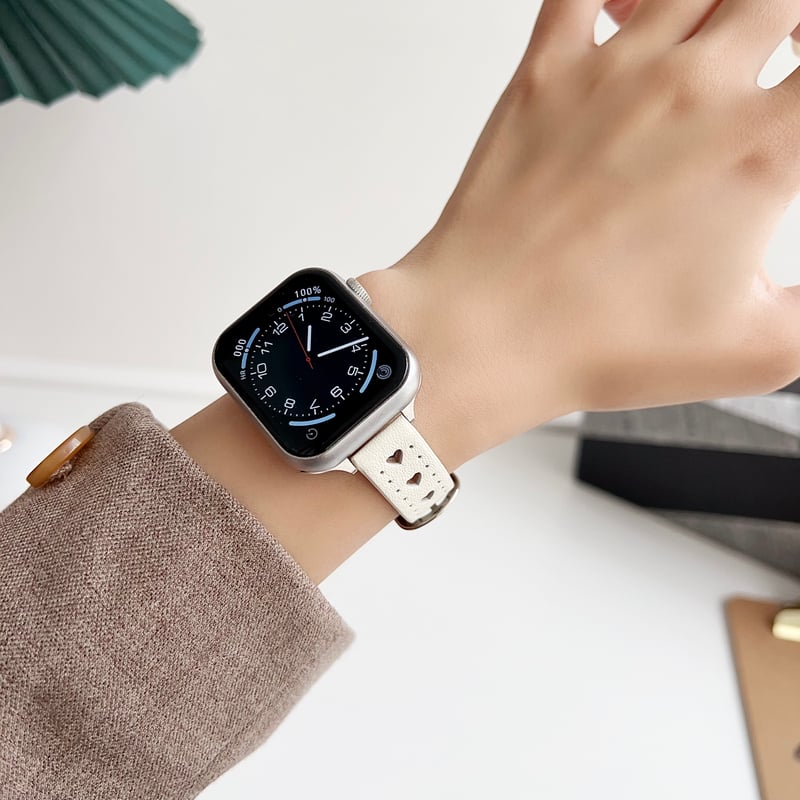本革 Apple watchベルト 透かし彫り ハート アップルウォッチバンド
