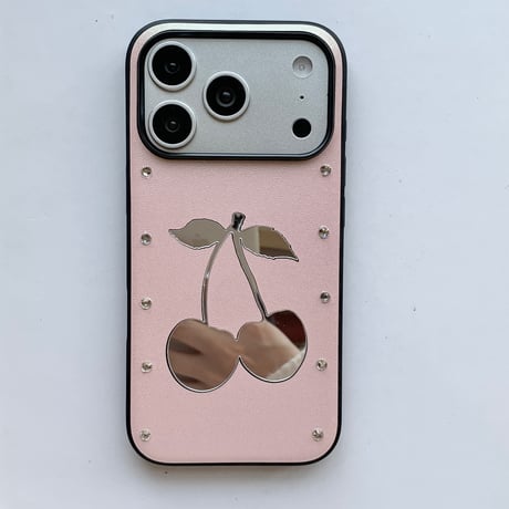 さくらんぼミラー iPhone17Pro/17ケース ダイヤデコ iPhone16Promax/15pro/14ケース レザー 高品質[M6301]