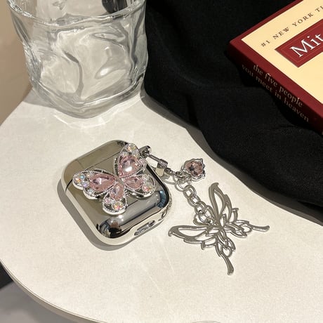 春夏におすすめ Airpods4ケース ダイヤ蝶  Airpods3/Pro2ケース airpodspro2カバー  蝶キーチェーン付 女子力高い メッキ[M5125]