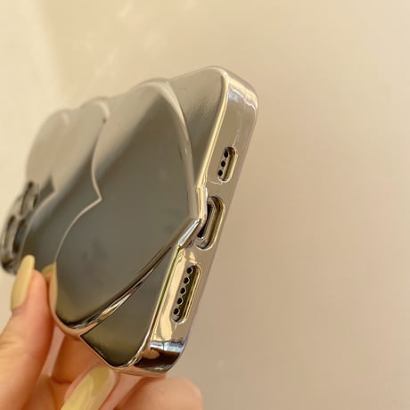 ハート型ミラー アイフォン14/13proケース 高級感シルバー ストラップ付  iphone12/11カバー  艶あり 個性 お洒落[M2110]