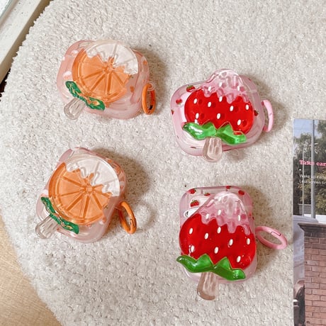 イチゴ/オレンジ AirPodsPro2ケース  可愛い airpods3/2カバー 美味しそう リング付き ギフトにおすすめ[M3277]