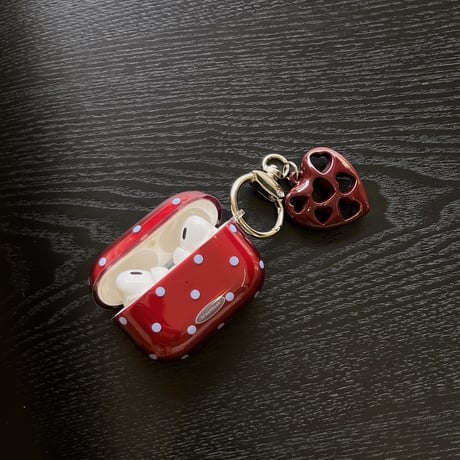 ワインレッド Airpods 4ケース 水玉模様 ハートキーホルダー Airpodspro2/proカバー Airpods第3/2世代 かわいい 女子力高い[M5069]