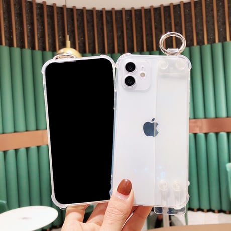 ベルト/リング一体型 iphone13/12miniケース   透明系 四角耐衝撃  iphoneSE2/11proカバー  多機能 スタンド  シンプル風 使いやすい[M1651]