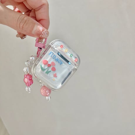 可愛い AirpodsPro2ケース 花 頑丈 airpods3/2/1ケース 綺麗アクセサリー付き オシャレ ギフトにおすすめ[M3207]