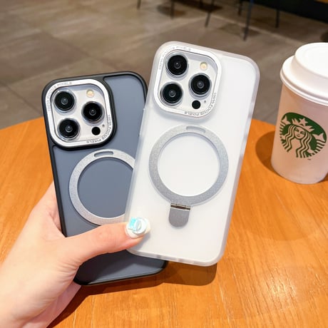 高品質MagSafe スタンドiPhone15/15Proケース 指紋防止 iPhone14Pro/13/12Proカバー 高機能 シンプル 高級感 [M3820]